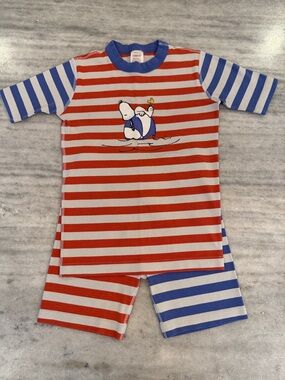 Kid’s Hanna Andersson Peanuts / Snoopy Stripes Short John Pajamas, Size 12